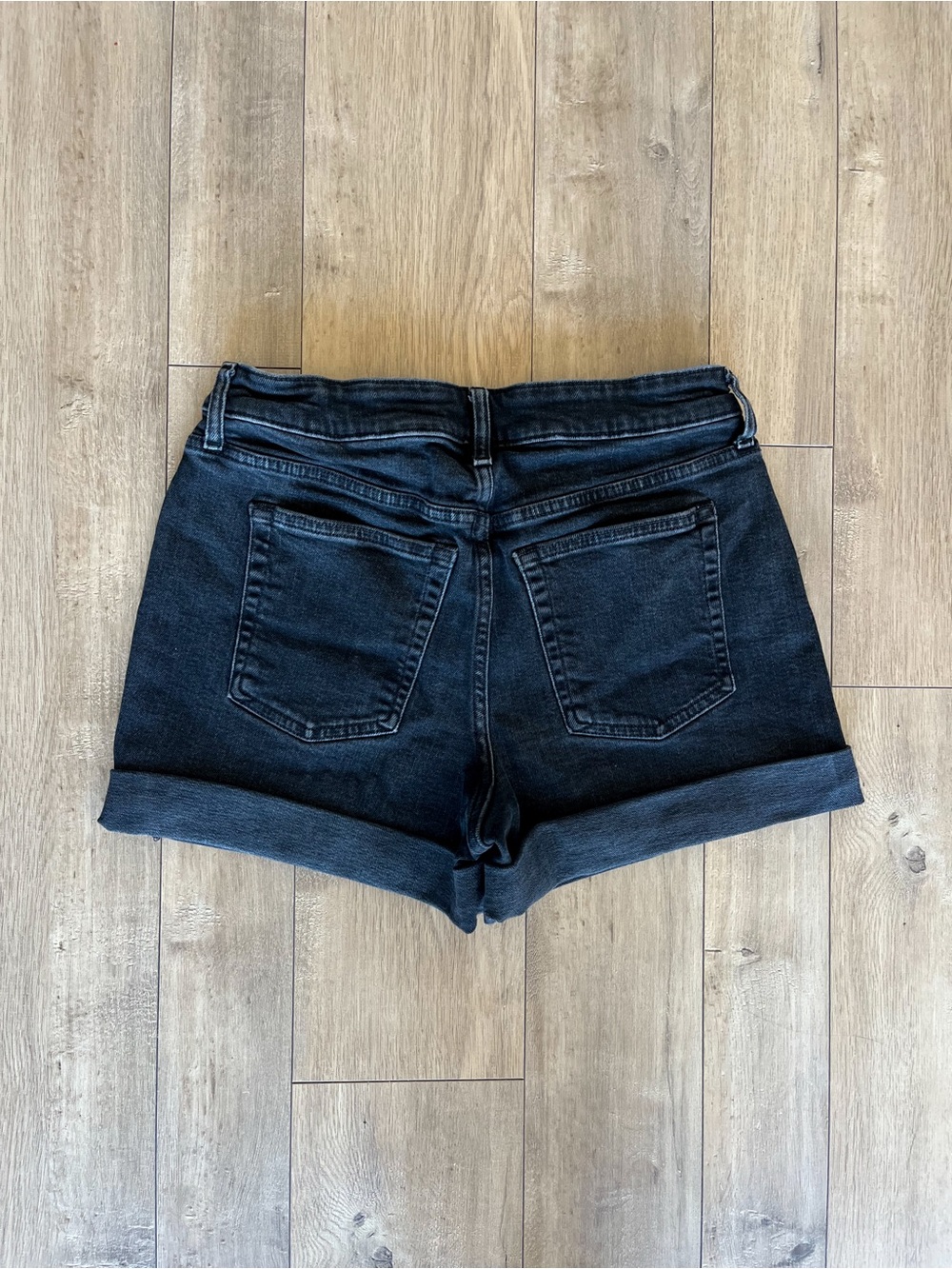 Free Assembly High Rise Raw Hem Cuffed Black Denim Shorts 3” / 6” Inseam” - Picture 3 of 10